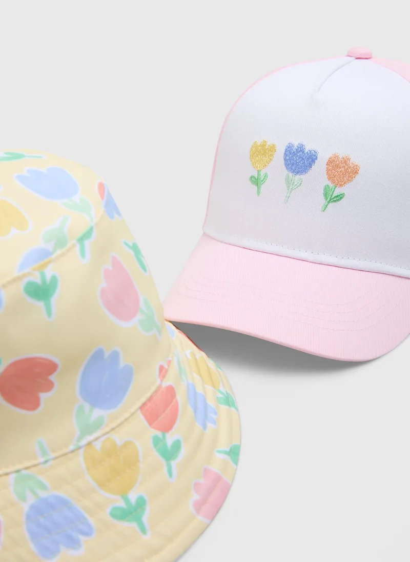 Matalan 2 Pack Girls Multicolour Floral Hats